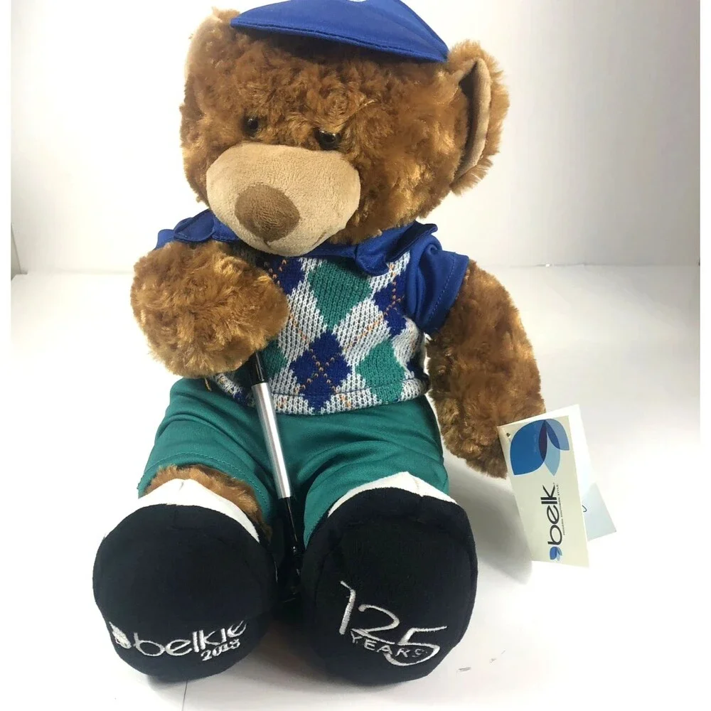 Belk 125th Anniversary Golfing Teddy Bear Plush Toy NWT Belkie 2013 16 Inch